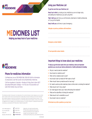 Medicines List Template