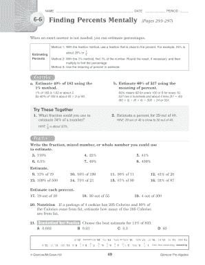 Finding Percents Mentally Worksheet