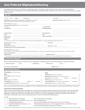 Avis Preferred Mitgliedschaftsantrag