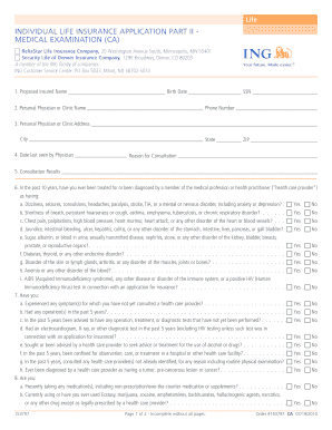 California Life Insurance Medical Exam Form