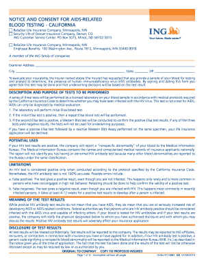 Notice and Consent for AIDS-Related Blood Testing - California