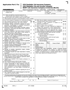AXA Equitable Medical Examination Form