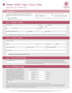 Hunter United Super Choice Fund Membership Application