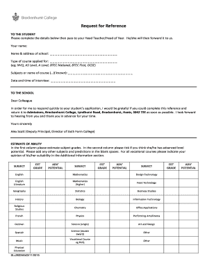 Request for Reference Form