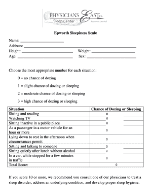 Epworth Sleepiness Scale Form