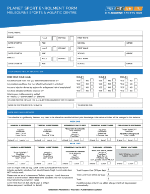 Planet Sport Enrolment Form