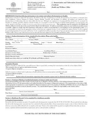 Immunization and Tuberculosis Screening Form