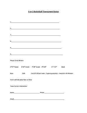 3 on 3 Basketball Tournament Roster