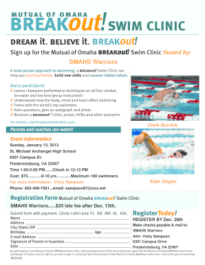 Mutual of Omaha Breakout Swim Clinic Registration Form