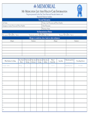 Medication List and Health Care Information