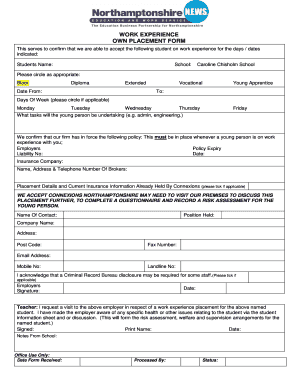 Work Experience Placement Form
