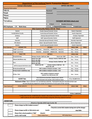 OSU Recreational Sports Transaction Request
