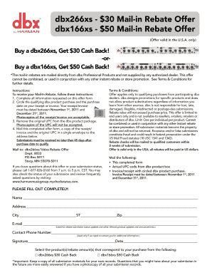 dbx Product Mail-in Rebate Form