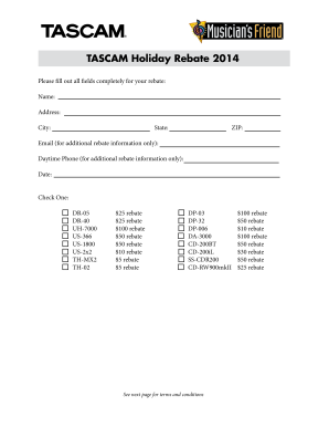 TASCAM Holiday Rebate 2014