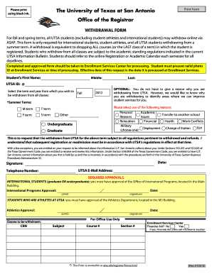 UTSA Withdrawal Form