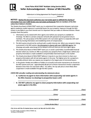 Seller Acknowledgement – Waiver of MLS Benefits