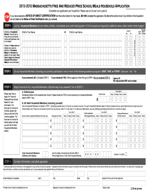 2015-2016 Massachusetts Free and Reduced Price School Meals Application