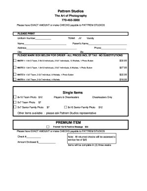Photography Order Form