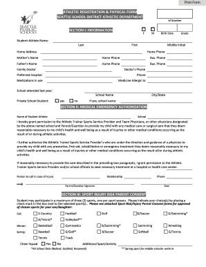Seattle School District Athletic Registration & Physical Form