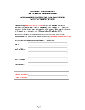 US Bankruptcy Court Limited Filing Privileges Registration