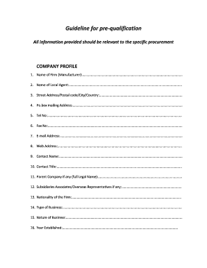 Pharmaceutical Pre-Qualification Form