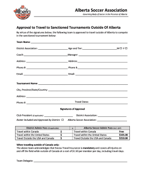 Alberta Soccer Association Travel Permit