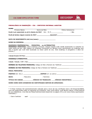 FORMULÁRIO DE INSCRIÇÃO – CIA – CERTIFIED INTERNAL AUDITOR