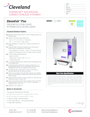 SteamCub Plus Boilerless Steam Cooker Specification Sheet