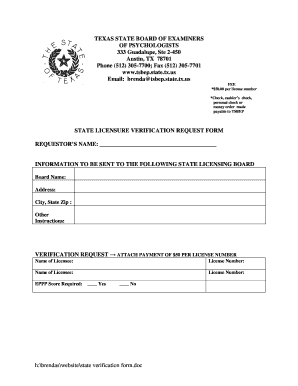 Texas State Licensure Verification Request Form
