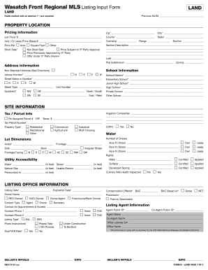 Wasatch Front Regional MLS Listing Input Form