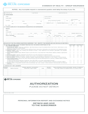 Evidence of Health - Group Insurance Form
