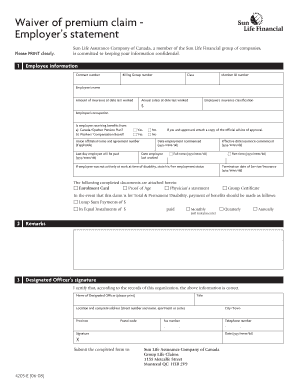 Sun Life Waiver of Premium Claim Form