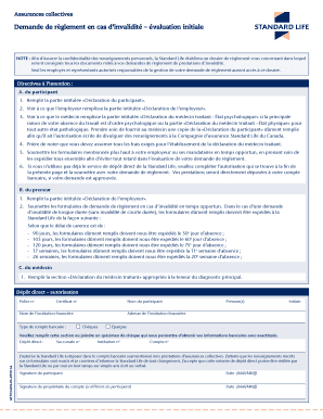 Demande de règlement en cas d’invalidité – évaluation initiale