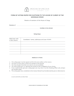 House of Clergy Election Voting Paper