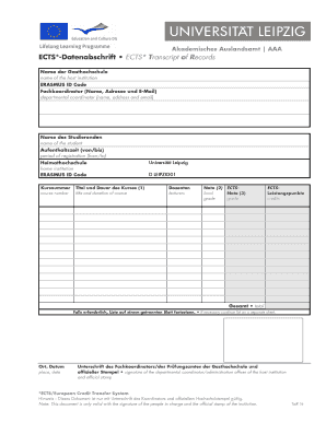 ECTS*-Datenabschrift • ECTS* Transcript of Records