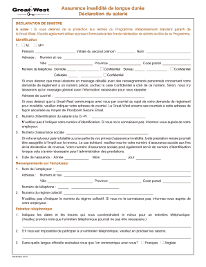 Assurance invalidité de longue durée Déclaration du salarié