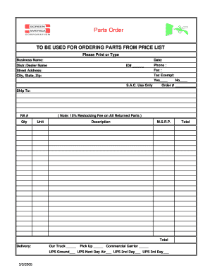 Parts Order Form