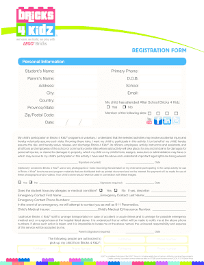 Bricks 4 Kidz Registration and Waiver Form