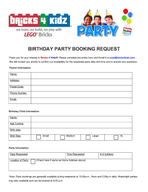 Birthday Party Booking Request
