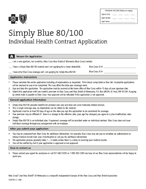 Simply Blue 80/100 Individual Health Contract Application