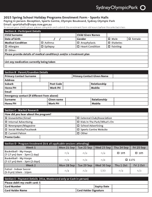 2015 Spring School Holiday Programs Enrolment Form