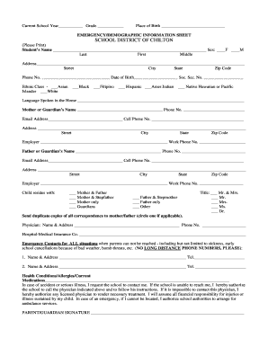Emergency Demographic Information Sheet