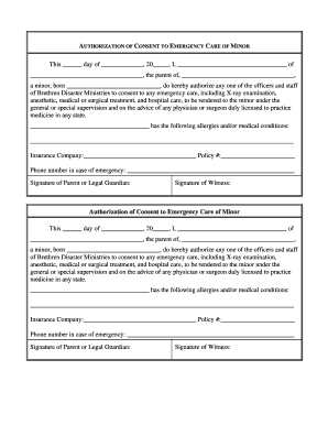 Authorization of Consent to Emergency Care of Minor