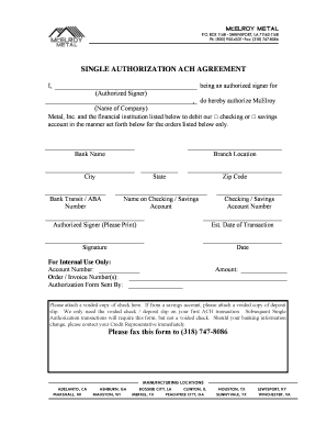 Single Authorization ACH Agreement