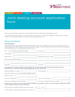 Joint AJ Bell Youinvest Dealing Account Application
