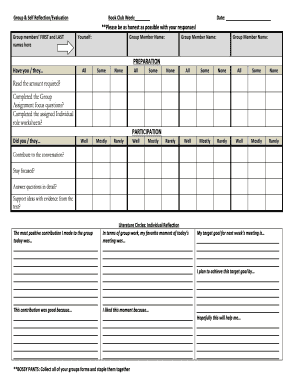 Book Club Group & Self Reflection Evaluation Form