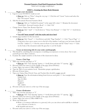 Personal Narrative Final Draft Checklist