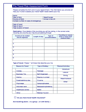 Pre Travel Risk Assessment Form