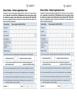 Vision Online Patient Registration Form