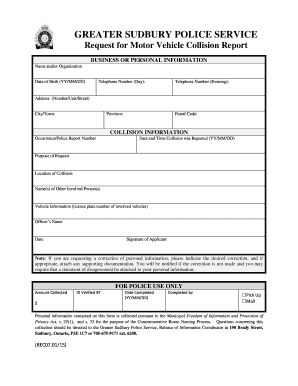 Greater Sudbury Police Service Collision Report Request